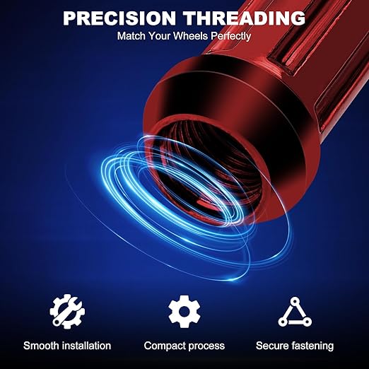 M14x2 Spike Lug Nuts, Set of 24 Red Spline Spiked Lug Nut with Key for Jeep Wrangler 1987-2024 Ford Expedition 2000-2024 F-250 F-350 1999-2024, M14x2 Acorn Solid Metal Truck LugNut