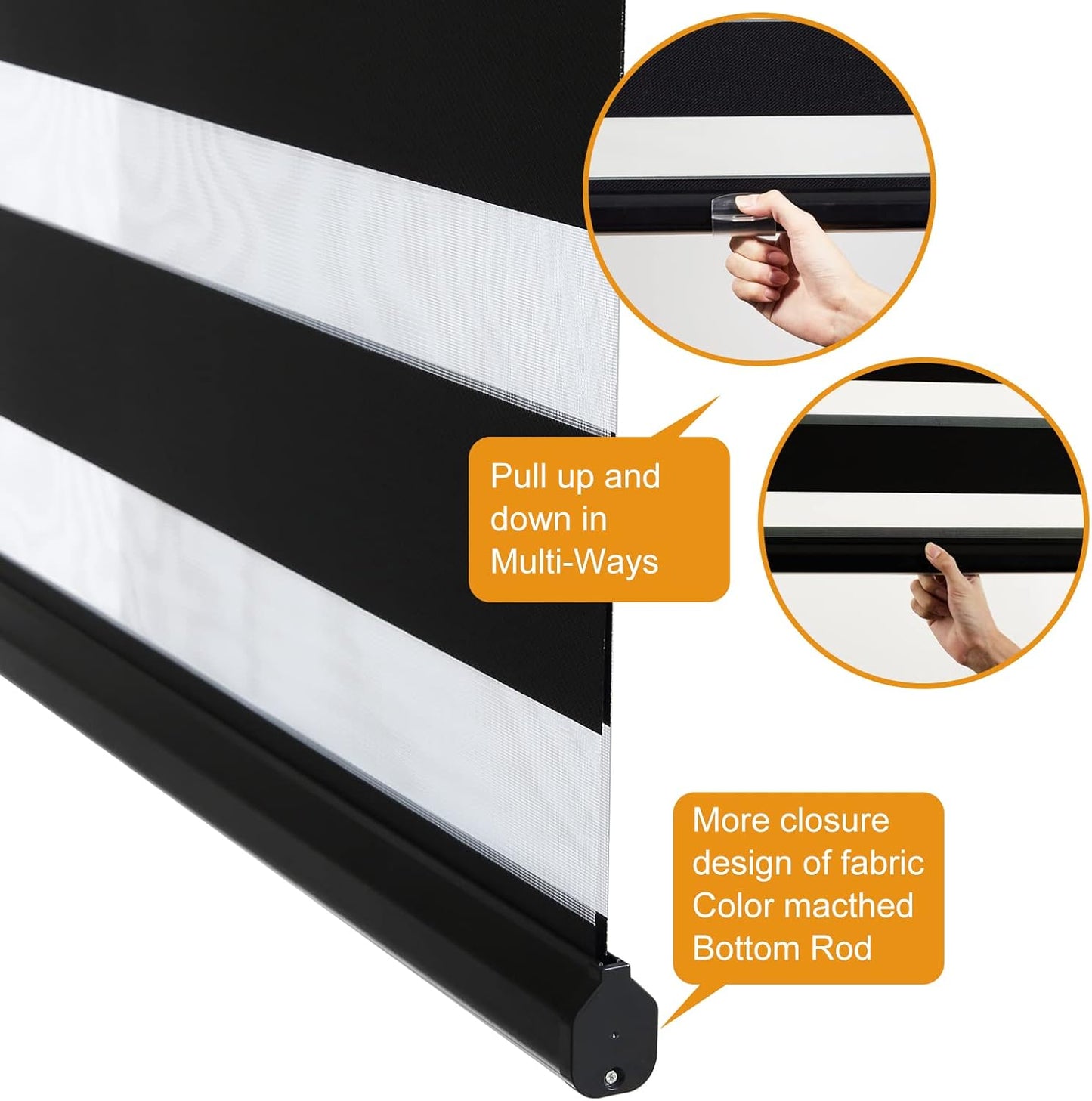Persilux Cordless Zebra Blinds for Windows Roller Windows Shades (72" W X 72" H,Black) Dual Layer Light Control Light Filtering Sheer Shades for Home