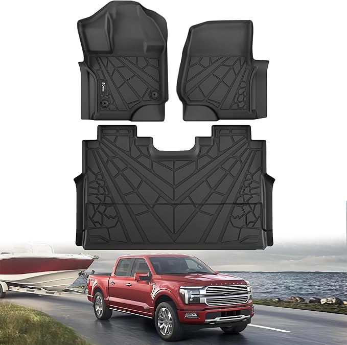 KARPAL Floor Mats Fit 2015-2025 2026 Ford F-150 SuperCrew (Includes 2022-2026 Lightning) Custom Fit TPE All Weather F150 Accessories 1st Floor Mats & 2-in-1 Rear Floor Mat