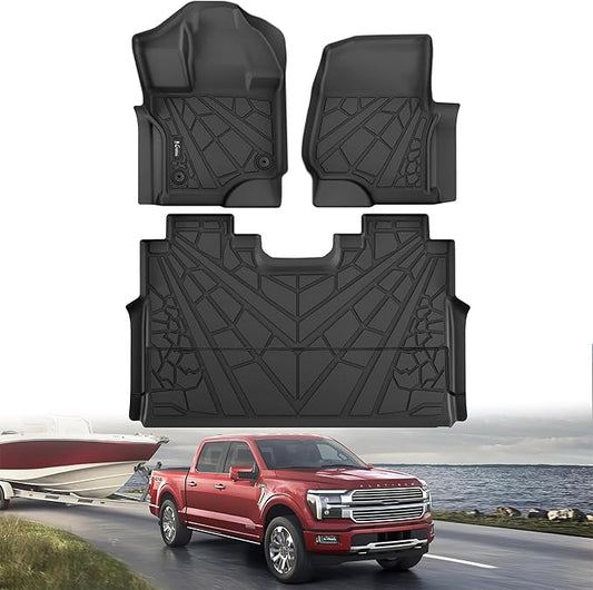 KARPAL Floor Mats Fit 2015-2025 2026 Ford F-150 SuperCrew (Includes 2022-2026 Lightning) Custom Fit TPE All Weather F150 Accessories 1st Floor Mats & 2-in-1 Rear Floor Mat