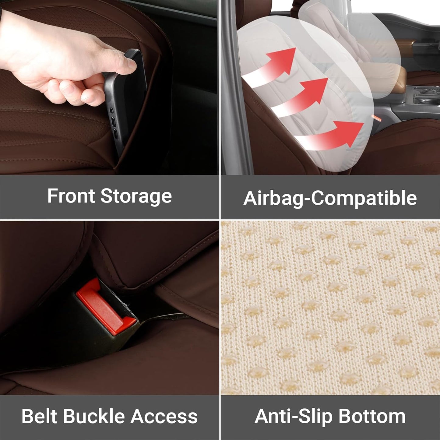 Coverland Custom Car Seat Covers Compatible with 2003-2009 Ram 3500 Quad Cab - Premium Leather Non-Slip Memory Foam Waterproof Custom Interior Protector Full Set-Dark Brown [See Size Chart-Size X139]