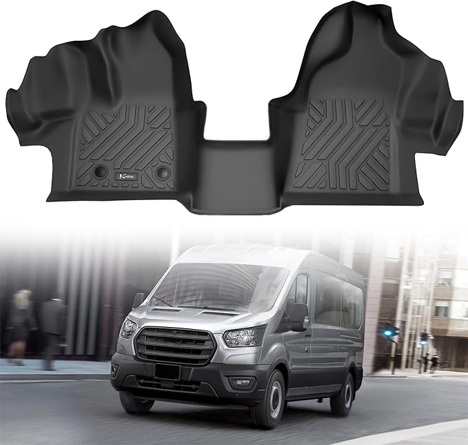 KARPAL Floor Mats Front Liner Fit for 2015-2021 Ford Transit 150/250/350/350HD w/Carpet Flooring (No Fit Transit Connect) Custom Fit All Weather TPE Transit Accessories Front Row Mat