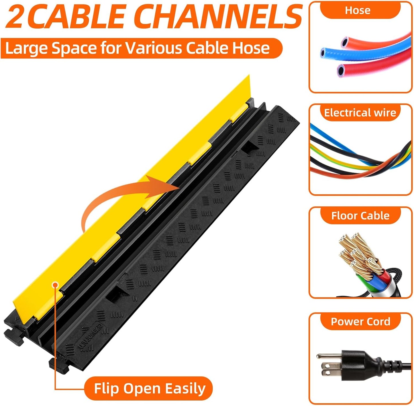 2 Channel 3 Pack Cable Protector Ramp Traffic Wire and Hose Ramp Cord Cover Heavy Duty Channels 11,000 lbs Load Capacity Cable Wire Ramps Speed Bump Driveway Cable Protective Cover