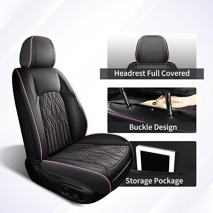 Huidasource Car Seat Covers Full Set, Waterprof Nappa Leather Automotive Seat Cover for Most Car SUV Pickup Truck, Universal Fit for Honda for Hyundai for BMW for Mazda(Full Set/Black&Purple)