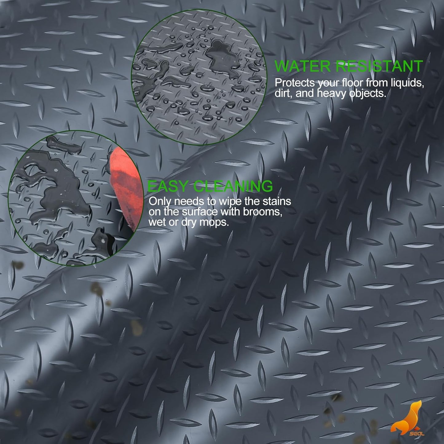 SEAL 6 x 20 Ft Premium Garage Floor Mat, Solid 2.8mm Thick Gray Commercial Grade Heavy Duty Parking Mat for Garage Floor, Golf Cart Parking, Water/Stain Resistant Floor Runner (Embossed Diamond Plate)