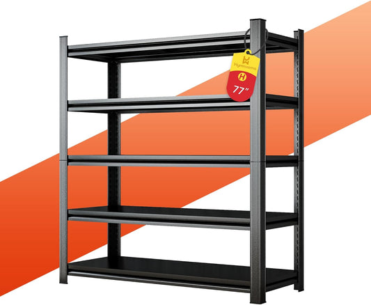 Heavy Duty 5-Tier Shelving Unit 3000LBS Capacity - Adjustable Steel Garage Shelves for Warehouse, Basement Storage(77''H x 35.4''W x 13.8''D)