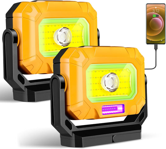 2 Pack Magnetic Work Light, 1500LM led work light, 4000mAh Rechargeable Work Light with 360°Rotating Magnetic Stand & Hook, 15 Modes, Magnetic flashlight for Car Repairing/Emergency/Camping
