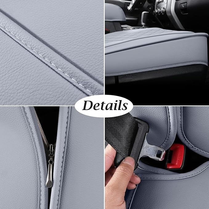 Coverado Tundra Seat Covers, Back Leather Car Seat Covers for Trucks, Automotive Seat Covers Protector Custom Fit 2007-2021 Toyota Tundra(Rear Seat Cover/Gray)