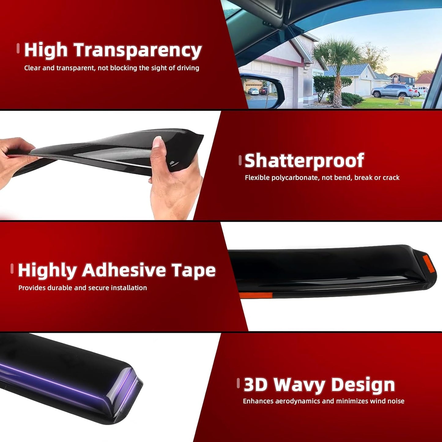 in Channel Window Visors Rain Guards for Honda Civic Hatchback 2016 2017 2018 2019 2020 2021, Durable Wind Deflectors Vent Shades Shields-4pcs