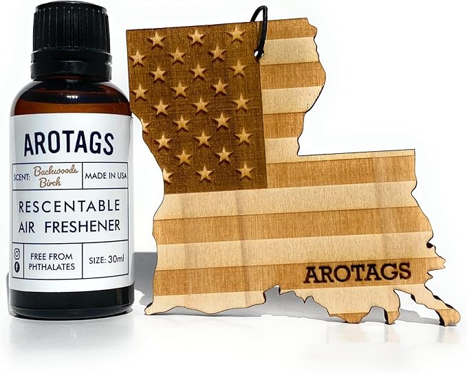 Arotags Car Air Freshener - Reusable Wood Diffuser - Hanging Odor Eliminator - Lousiana Patriot - Balsam & Cedar Scent