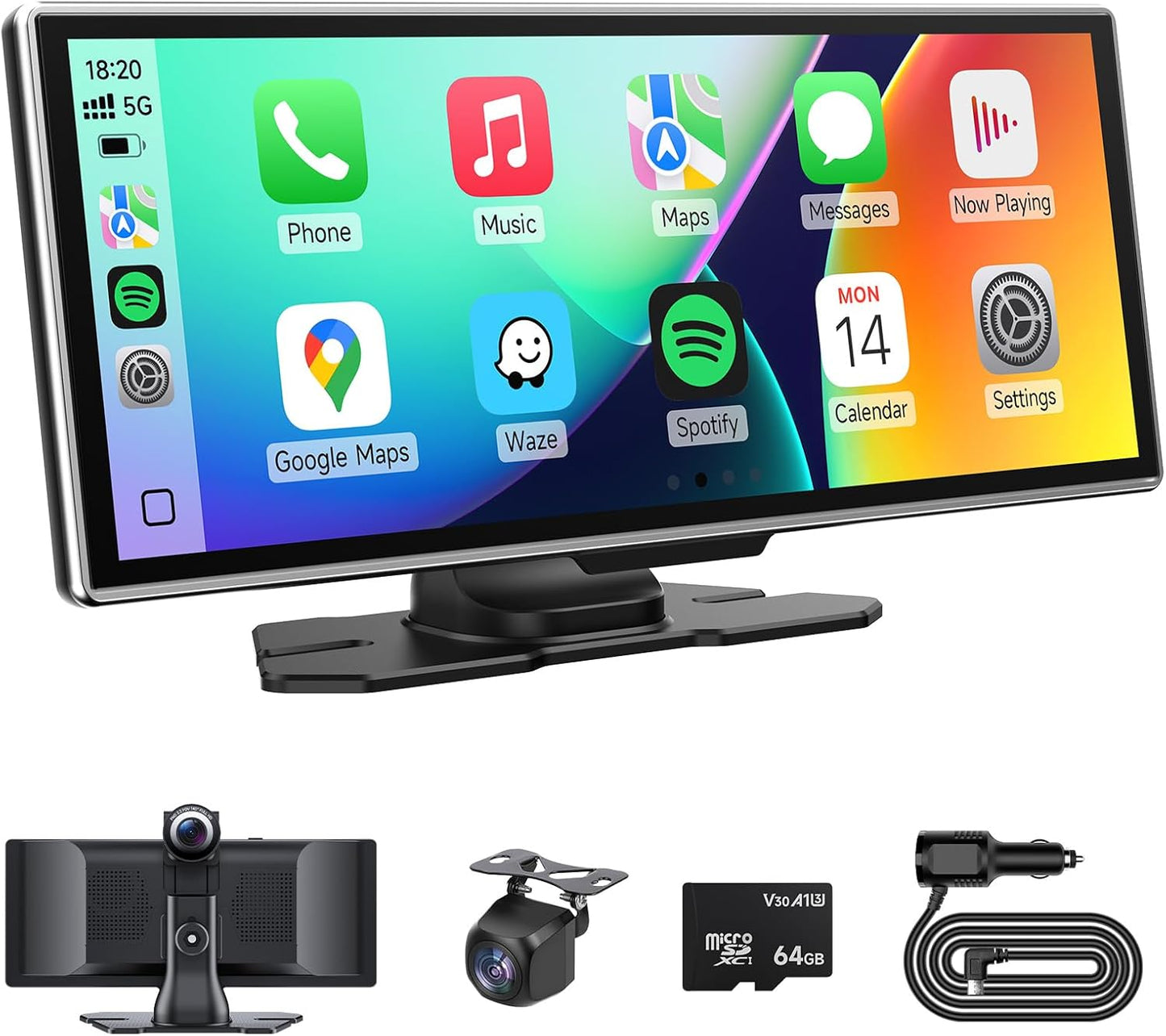 Wireless Carplay Screen for Car with 4K Dash Cam & 1080P Backup Camera, 11.26'' Portable A-pple Carplay & Android Auto Touch Screen Car Stereo, GPS Navigation, Bluetooth, Siri, FM, Mirror Link