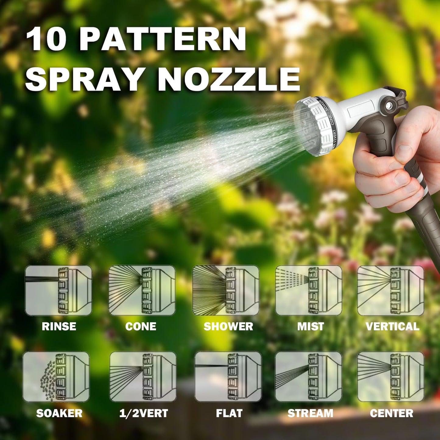 Retractable Garden Hose Reel, 1/2 in 100+6 ft, Heavy Duty Wall Mounted Water Hose Reel, Spring Power Automatic Rewind, Any Length Lock, 180° Swivel Bracket, 10 Pattern Spray Nozzle