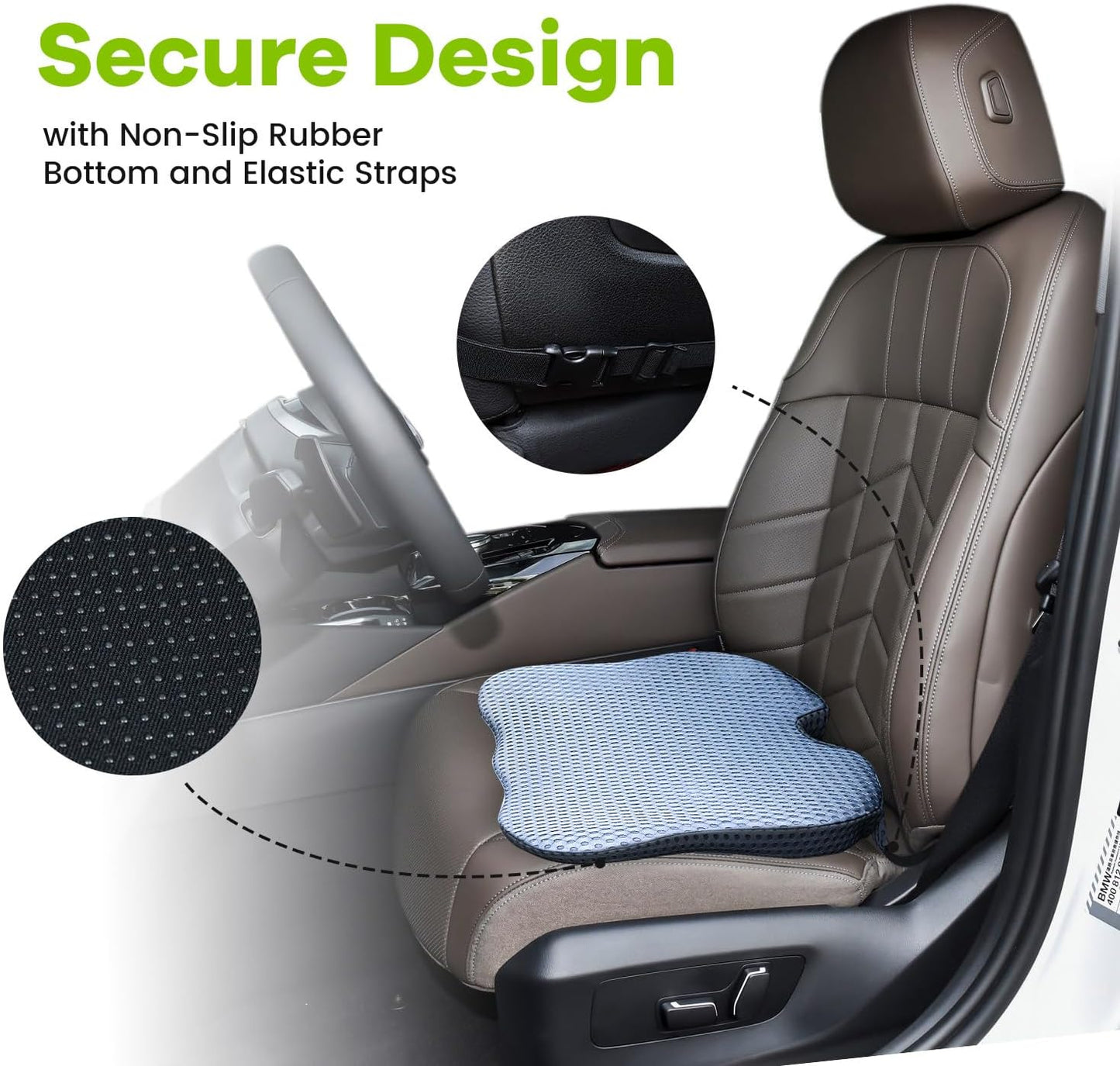 Soft Dense Memory Foam Car Seat Cushion for Driving - Seat Cushion for Car Seat Driver with Wedge Design & Raised Back to Broaden Vision, Provides Comfort for Lower Back & HIPS (Passenger Use Too)