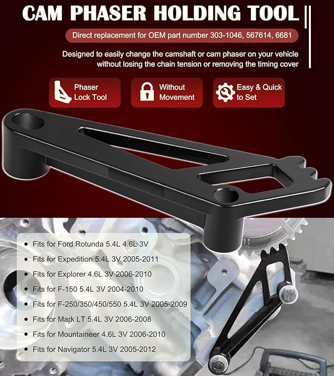Camshaft Tool Complete Combo Set Fits for Ford 4.6L, 5.4L & 6.8L 3V Engines, Including Cam Phaser Holder Locking Tool, Timing Chain Locking Wedge Tool and Crankshaft Positioning Wrench Holder