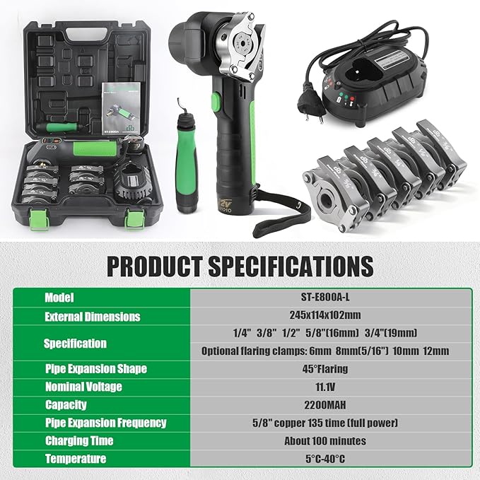 Super Stars Power Flaring Tool Kit ST-E800 - Cordless 45 Degree Automatic Flaring Tool for HVAC Copper Aluminum Tubing R410A R32
