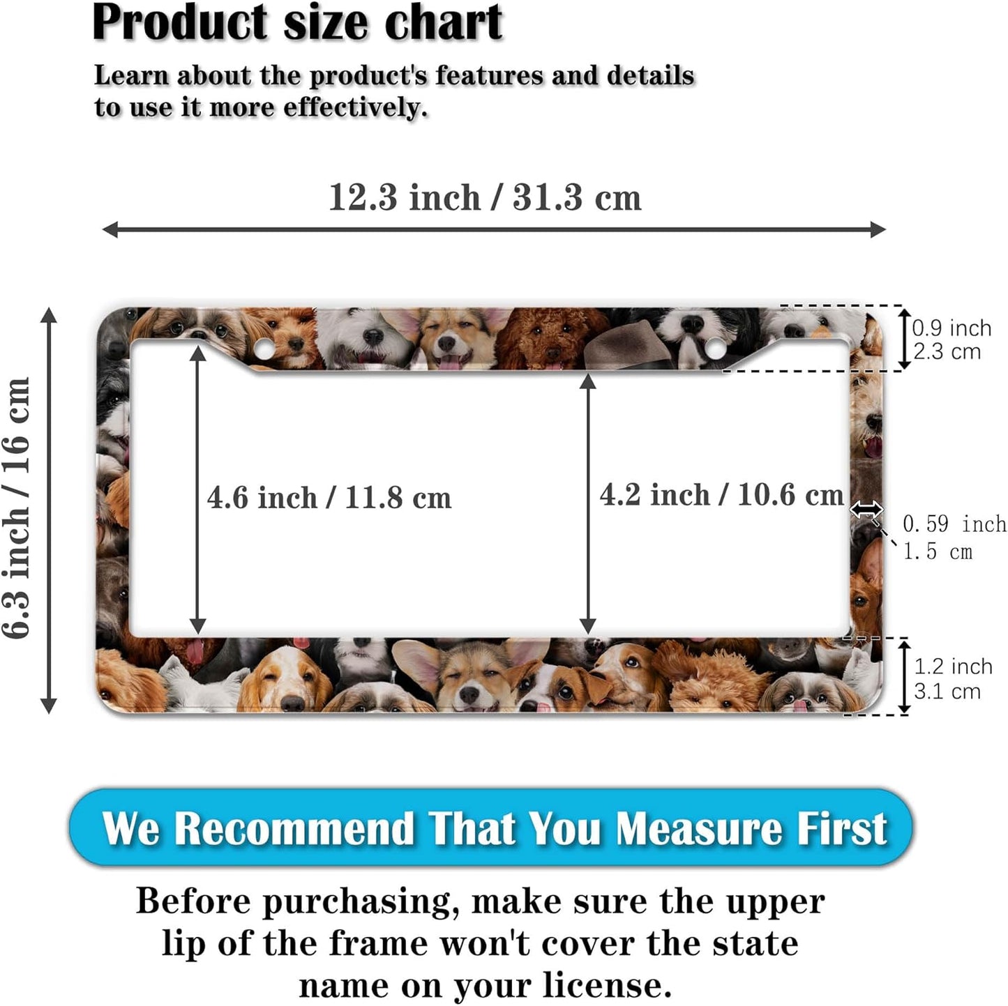 License Plate Frames Multicolor Custom License Plate Frame Dogs Collection Universal Aluminum Car Accessory 2 Pack with Screw Covers Set