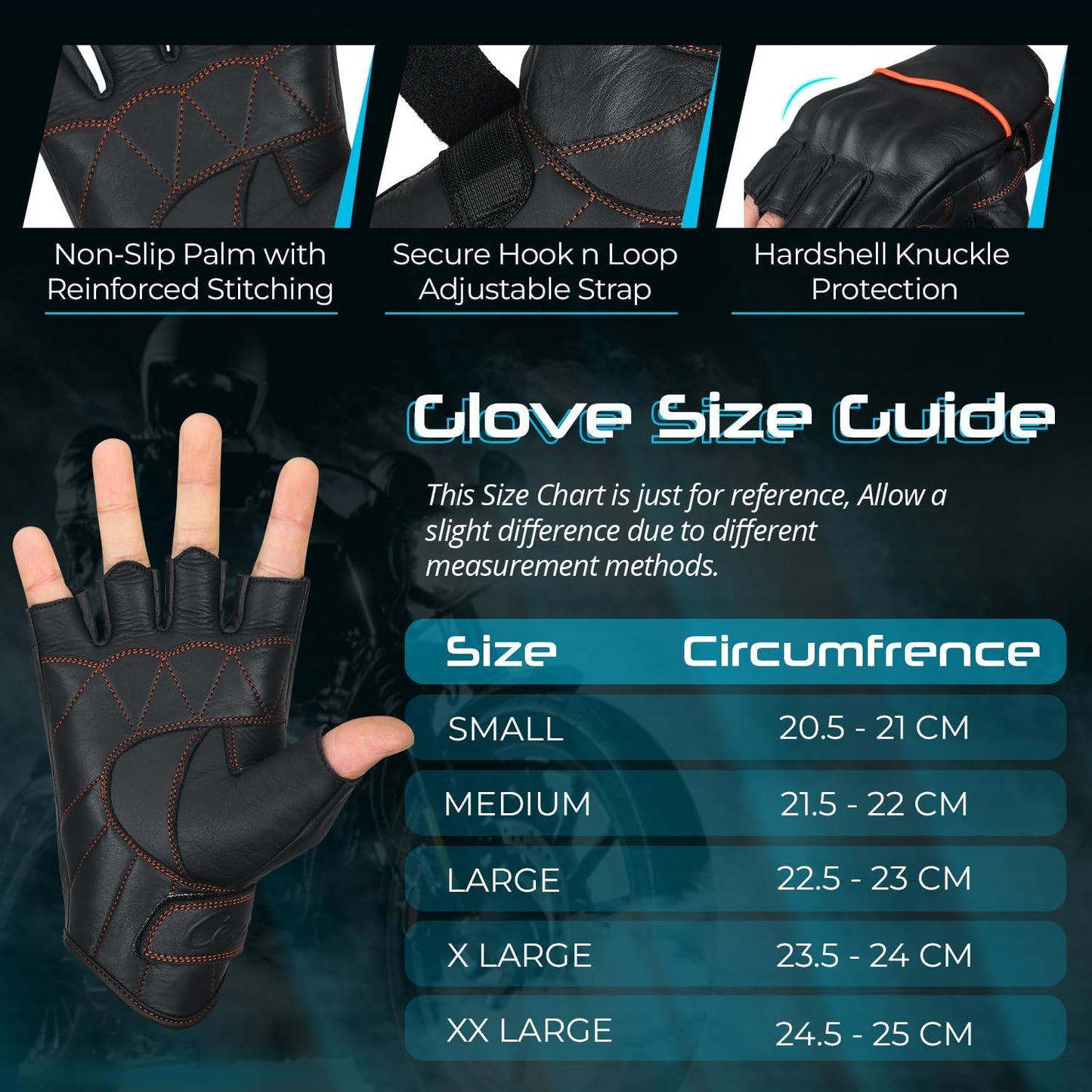 aasportx Motorcycle Gloves - Men's Leather Motorbike Gloves with Touchscreen Function - Non-Slip Pads for Men & Women