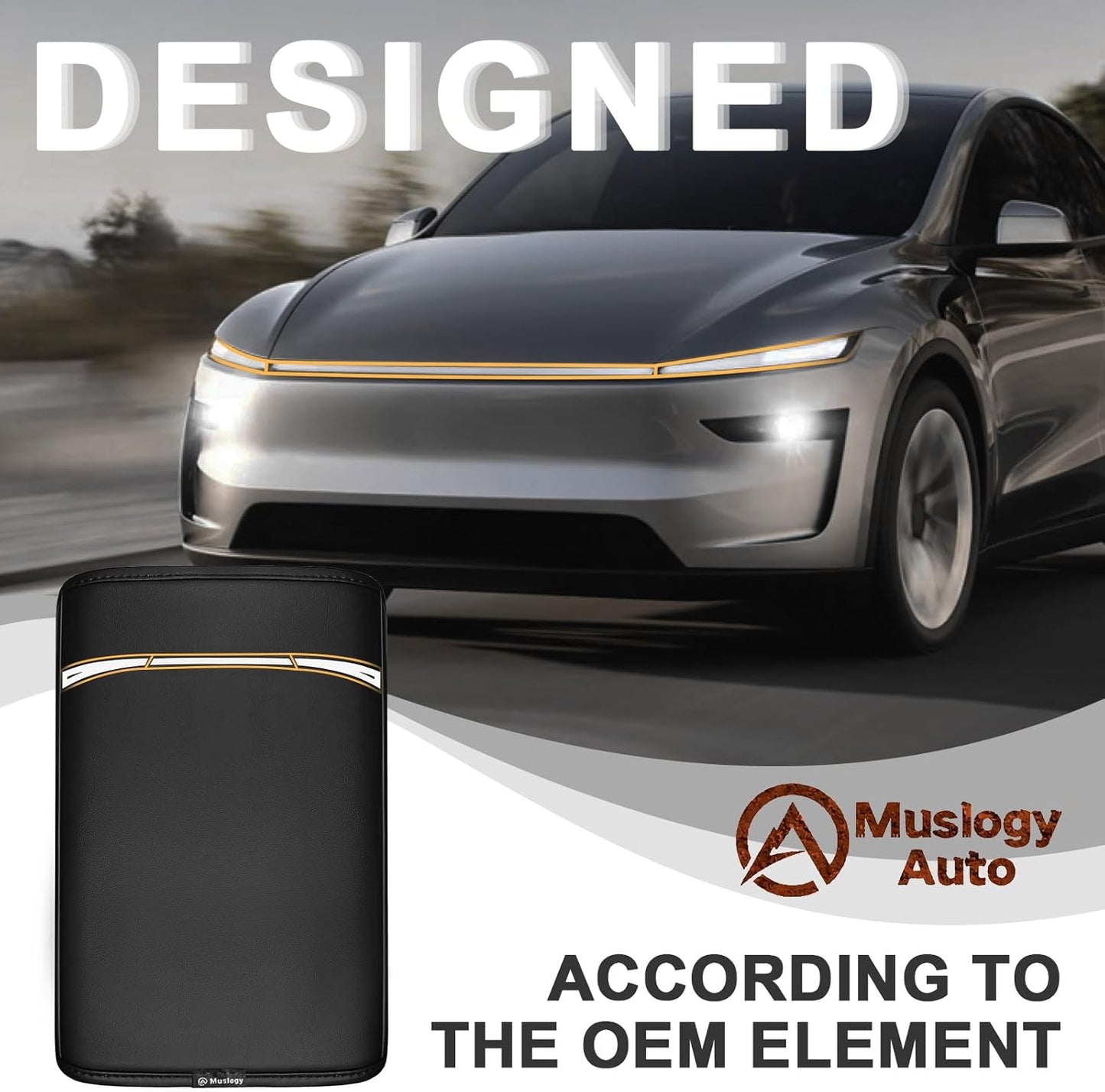 Muslogy Center Console Armrest Cover Compatible with Tesla Model Y Refresh 2026 Comfort Armrest Pad Arm Rest Cushion Vegan Leather Protector Regular Thick (25+ |Juniper| Black, Regular)