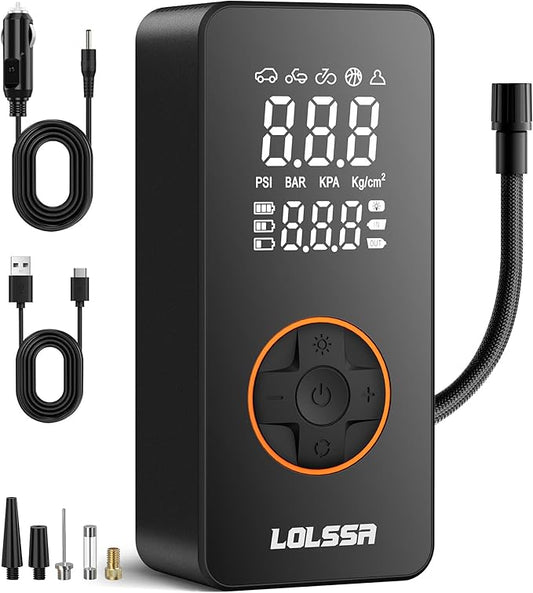 Tire Inflator Portable Air Compressor-Super Compact Air Pump 150PSI, Cordless Electric Tire Pump for Car, Motorcycle, Bike, Ball, with Tire Gauge Pressure, Dual-Use Type (Large Screen)