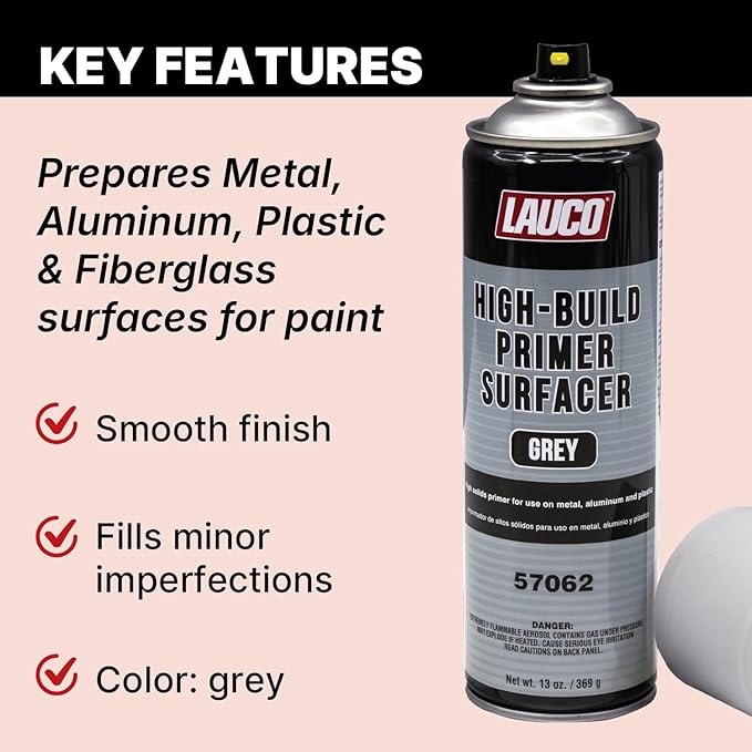LAUCO High-Building Primer Surfacer Grey 13oz Aerosol Spray Can - Pack of 2 - For Automotive and Industrial Use