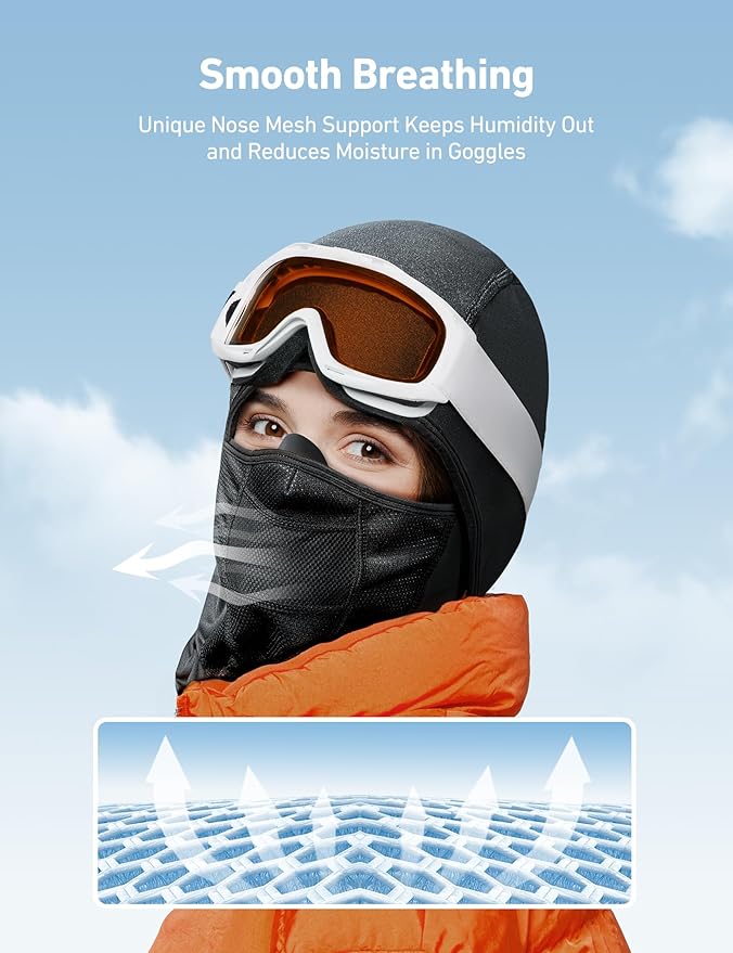 AstroAI Ski Mask Windproof Balaclava for Cold Weather, Winter Face Mask Breathable Stretchable for Skiing, Snowboarding, Black
