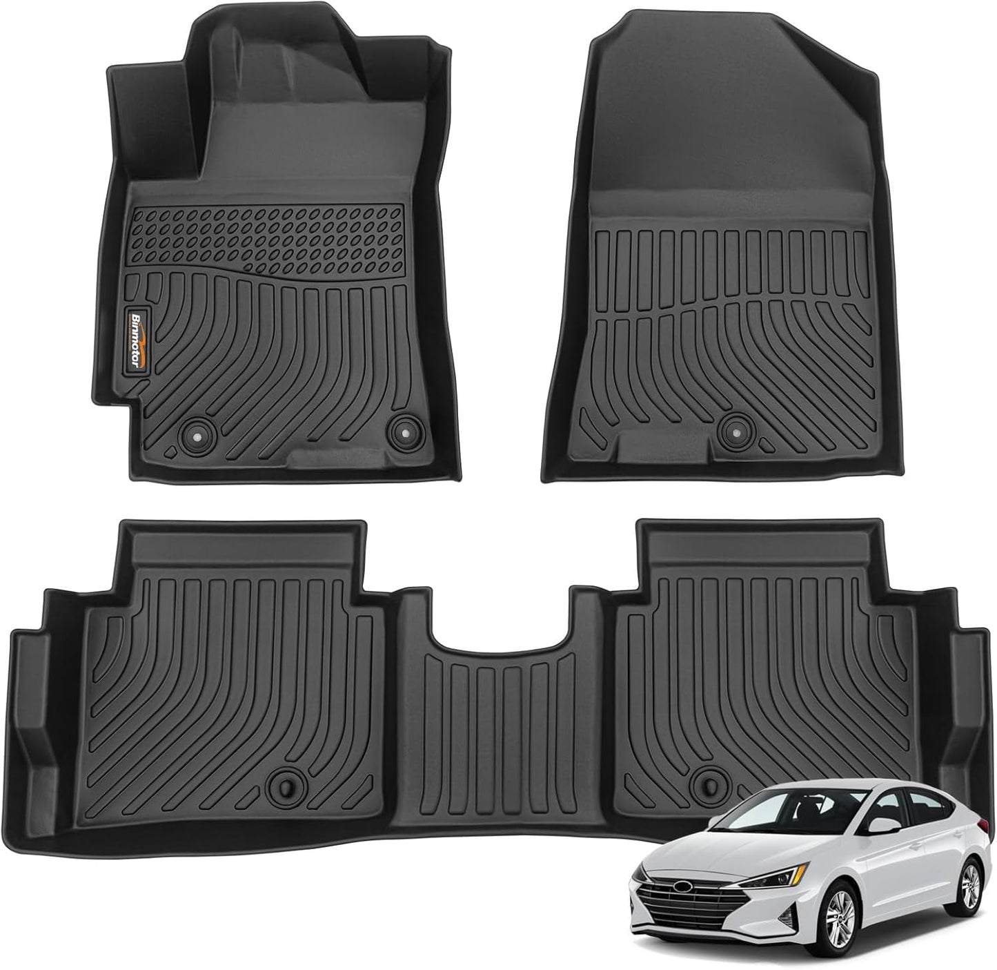 Binmotor- Floor Mats for Hyundai Elantra 2017-2020, Front & 2nd Row,TPE All Weather Car Accessories Mats Elantra, Custom Fit Floor Liners Waterproof, Nonslip