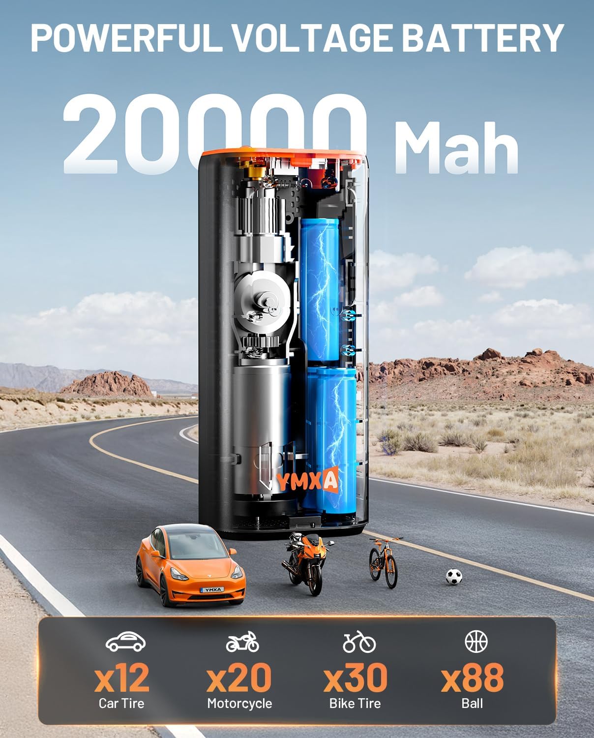 Portable Tire Inflator For Car - 5X Faster 160 PSI, DC 12V Air Pump For Car Tires, Portable Air Compressor With Large Dual Digital Screen, Tire Air Pump For with Light Truck, Motorcycle, Bike