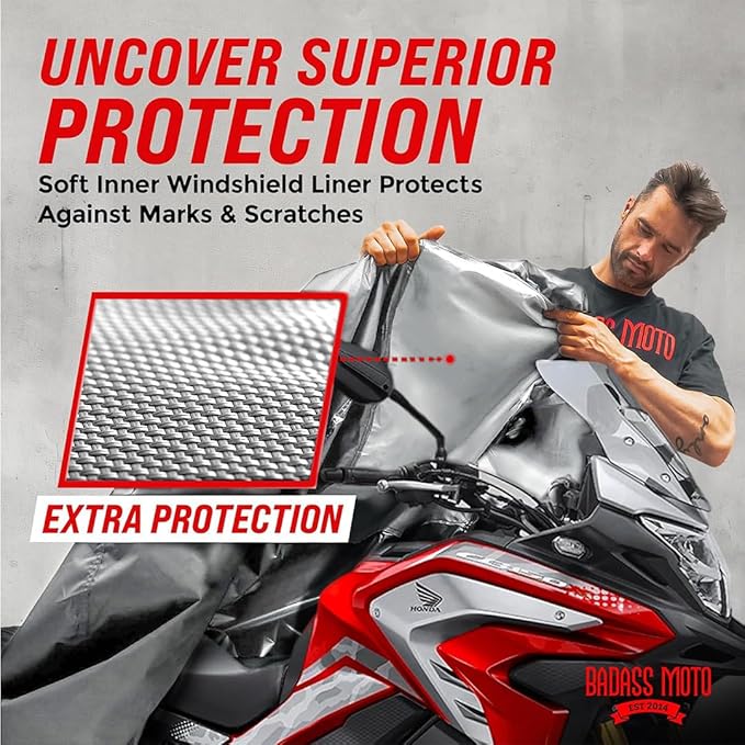 Badass Moto Ultimate Large Adventure Motorcycle Cover Waterproof Outdoor Adjusts to Top Case Motorcycle Sun Cover For Honda Africa, V-Strom 1050 ADV, Fits BMW R 1250 GS, KTM 1290 Super, HD Pan America