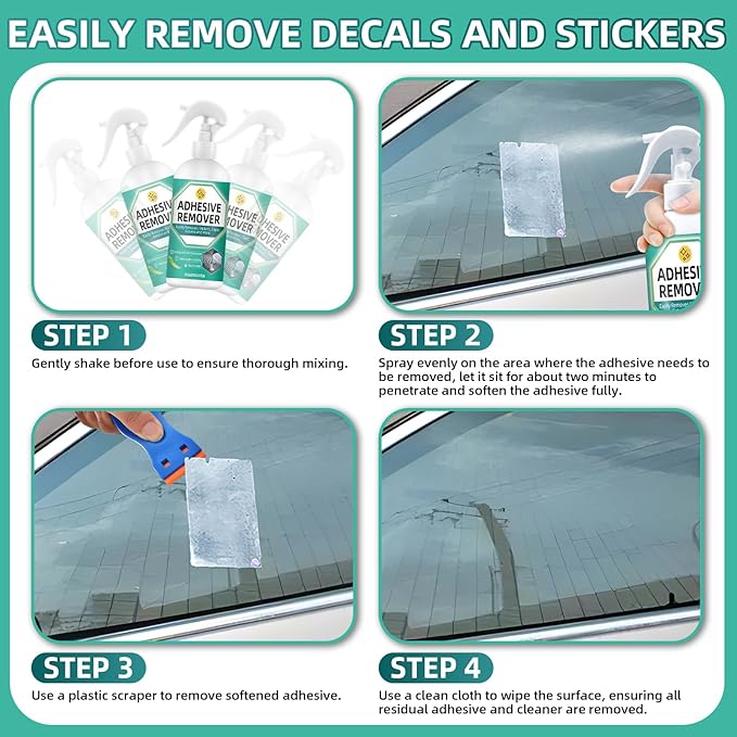 Adhesive Remover Spray, 10.14 Floz Glue Remover with Plastic Scraper and Towel, Surface Safe Sticky Stuff Remover for Car, Windows, Floor, Sticker Remover Rapidly Removes Labels, Gum, Tape, Wax