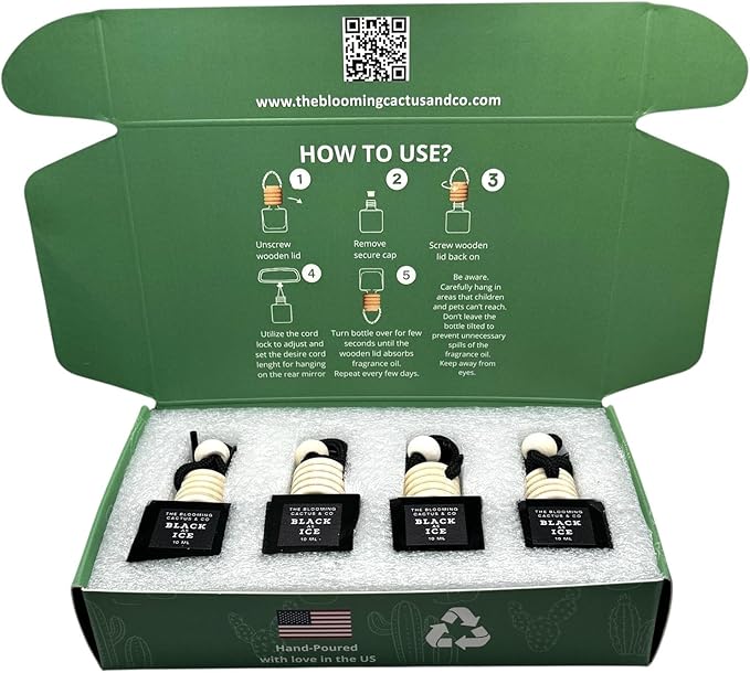 4 Pack Air fresheners | Premium Car Diffuser – Handmade in USA | Phthalate-Free, Non-Toxic Fragrance | Stylish Air Freshener for Car & Small Spaces. (10 ml All Black - Black Ice (Type) set of 4)