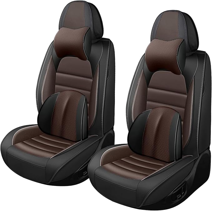 Car Seat Covers for GMC Sierra 1500/2500/3500 Denali SLT AT4 AT4X Base Seat Covers 2008-2025, Waterproof Premium Nappa Leather Seat Protectors(Luxury 2 Seats/Black&Coffee)