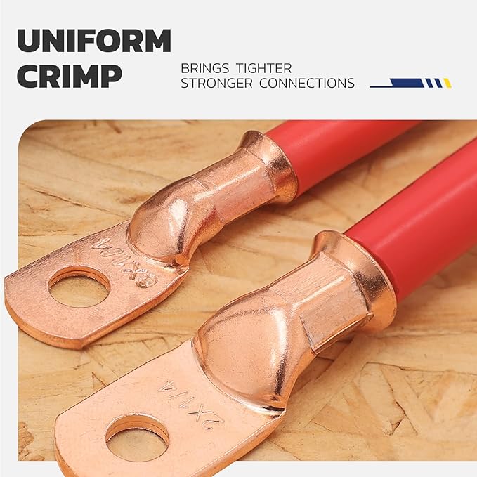 haisstronica Heavy Duty Battery Cable Crimping Tool Kit-Ratchet Hex Extended Handle Crimper for 8,6,4,2,1,1/0 AWG Copper Lugs with Blow Molded Box,Cable Cutter, 48PCS Copper Lugs&Heat Shrink Tubing