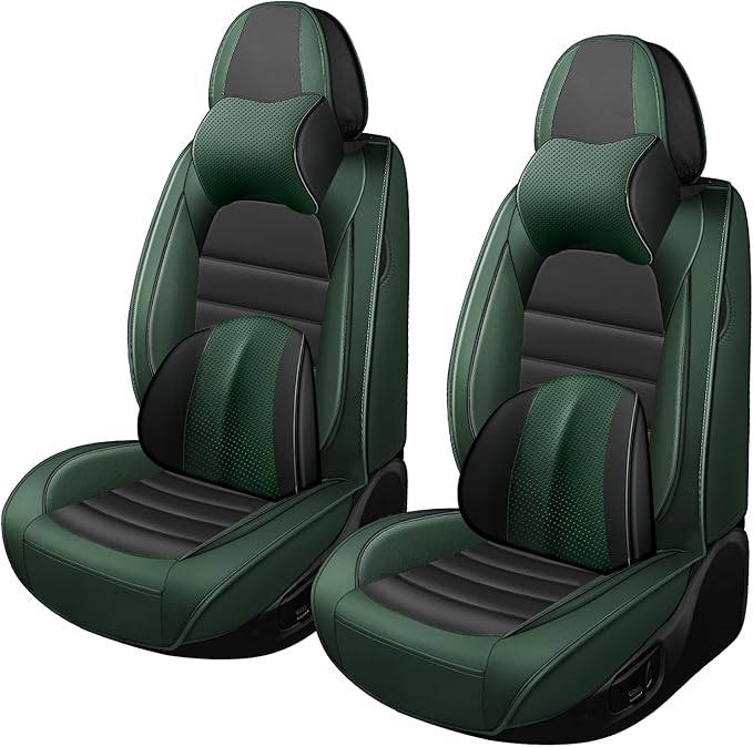 Car Seat Covers for GMC Sierra 1500/2500/3500 Denali SLT AT4 AT4X Base Seat Covers 2008-2025, Waterproof Premium Nappa Leather Seat Protectors(Luxury 2 Seats/Black&Green)