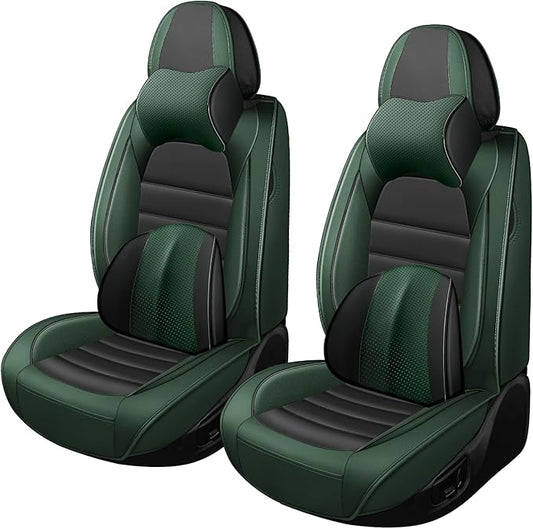 Car Seat Covers for GMC Sierra 1500/2500/3500 Denali SLT AT4 AT4X Base Seat Covers 2008-2025, Waterproof Premium Nappa Leather Seat Protectors(Luxury 2 Seats/Black&Green)