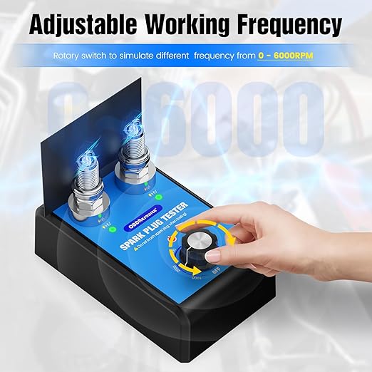 OBDResource Automotive Spark Plug Tester Engine Ignition Spark Plugs Tester Analyzer 0 to 6000RPM Car Motorcycle Spark Plug Testers Tool for 12V Gasoline Vehicles Dual Holes 13MM Spark Plug Socket