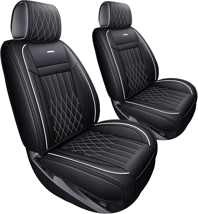 Aierxuan 2Pcs Front Chevy Silverado GMC Sierra Car Seat Covers, Custom Fit 2007-2025 1500 2500 HD 3500 HD Crew, Double, Extended Cab or Pickup Truck, with Waterproof Faux Leather (Black and White)