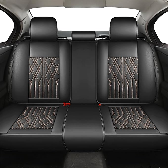 Huidasource Back Seat Covers for Cars, Trucks, SUVs, 3 Piece Rear Seat Cover for Split Bench, Vehicle Seat Cushion Cover Protector Universal Fit for Most Cars (Back Row/Black&Orange)