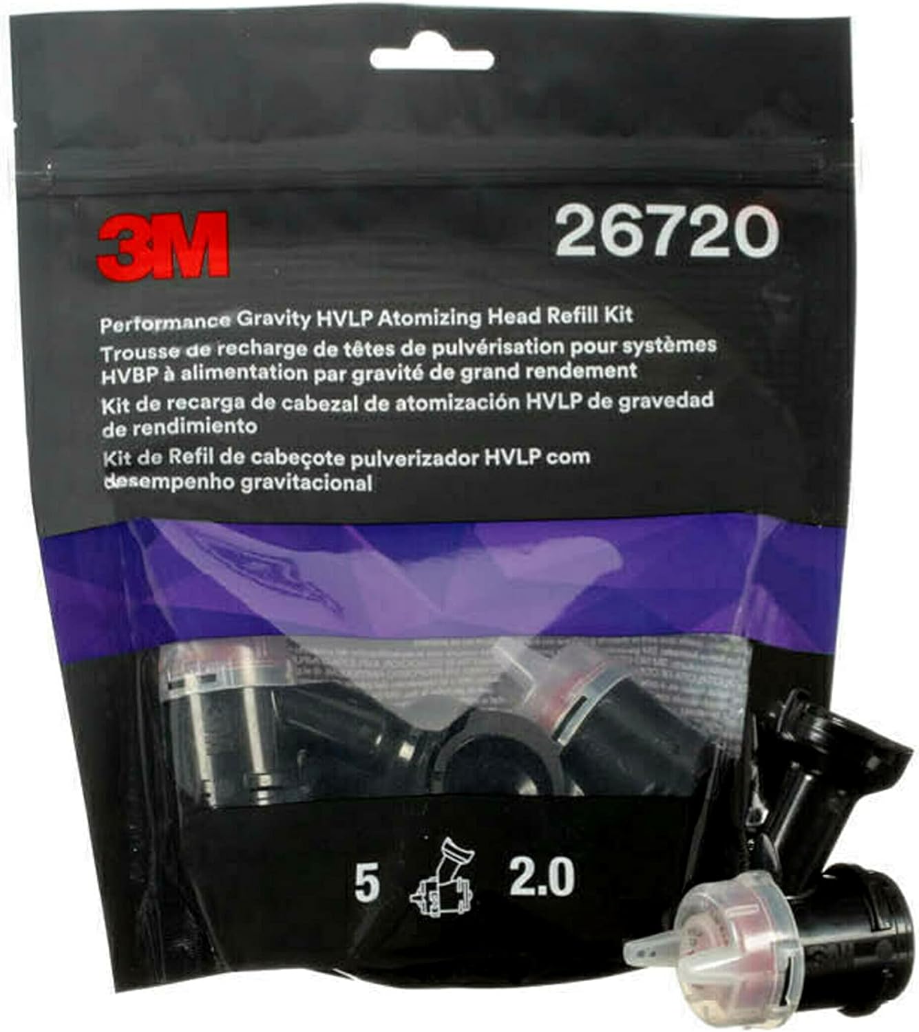 3M Performance Gravity HVLP Atomizing Head Refill Kit, 26720, Size 2.0, Red, for use Performance Spray Gun PPS 2.0 Paint Cups, 5 Pack