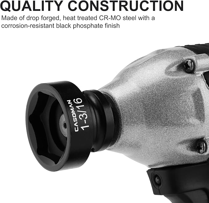 CASOMAN 1/2" Drive 1-3/16" Stubby Impact Socket Set, 6-Point, 1.1" Length, CR-MO, SAE