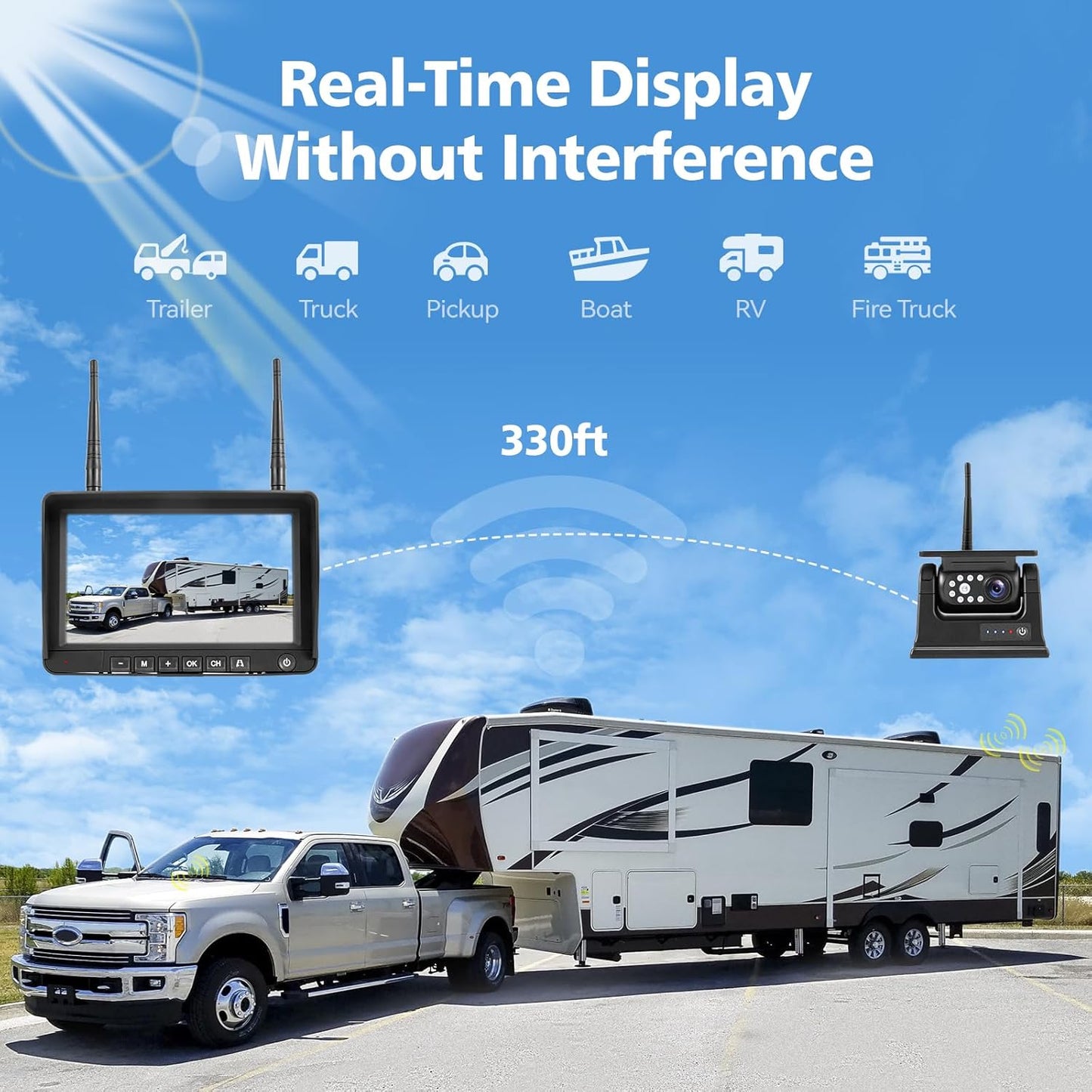 7" Magnetic Solar Wireless Backup Camera, HD 1080P 7" DVR Monitor, RV Camera Wireless System for Hitch Towing Travel RV Camper Trailer, 9600mAh Rechargeable Battery, Type-C Charging