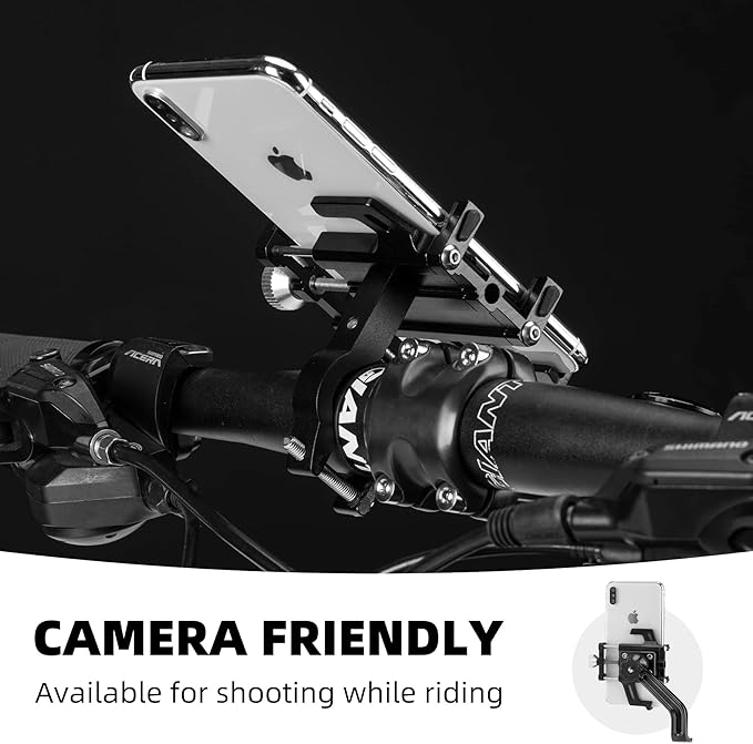 ROCKBROS Bike Phone Holder, Motorcycle Phone Mount, Anti-Shake Cell Phone Holder, 360° Adjustable for iPhone 16, 15 Pro Max/Plus, S9, S10 and More 4.7" to 7" Smartphones，Black