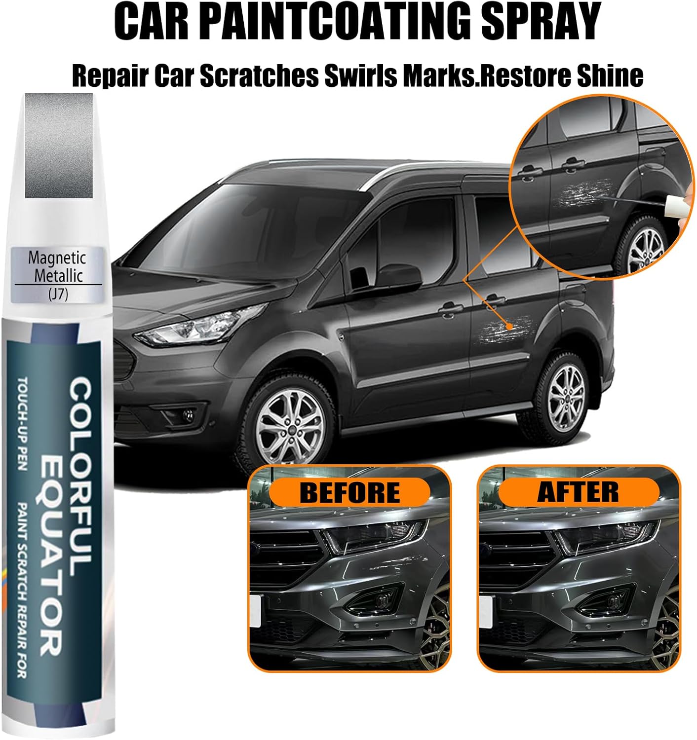 J7 Magnetic Metallic Touch Up Paint for Ford, Car Paint Pen Scratch Repair Two-In-One Touch Up Paint, Premium Car Scratch Remover for Deep Scratches