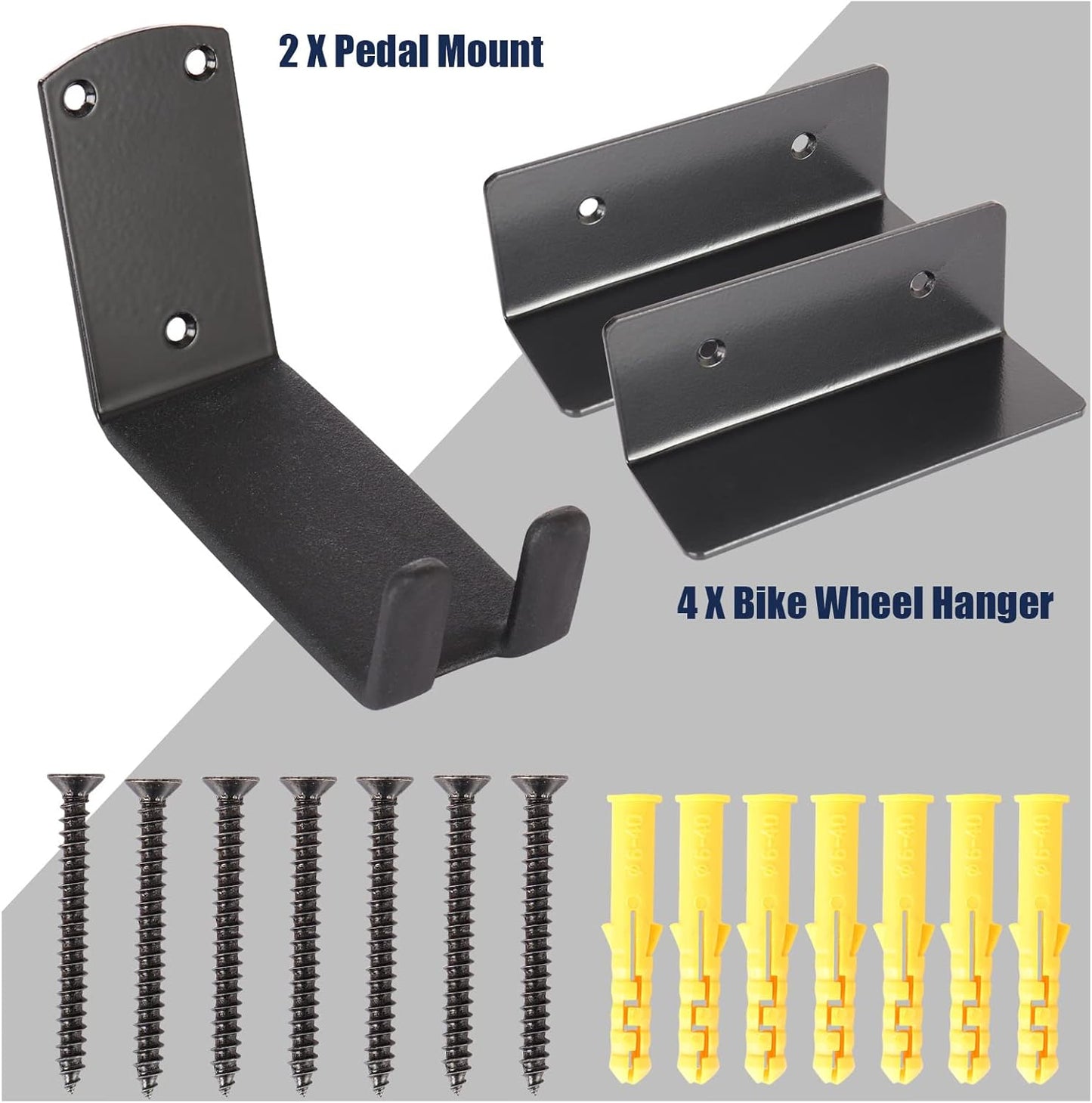 Bike Wall Mount, Pedal Mount Bike Rack for Garage, Bike Storage Hanger Bicycle, Heavy Duty Bike Hooks with Rubber Pad for Wall, Max 50LB, 2 Set