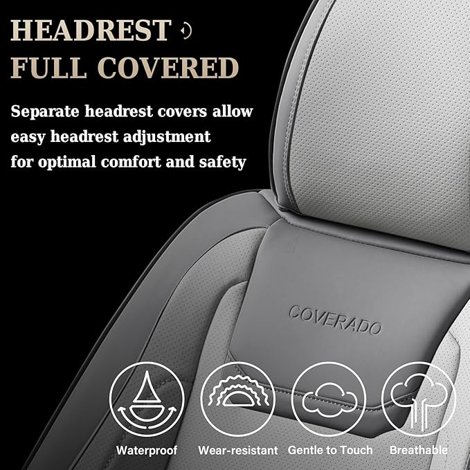 Coverado Car Seat Covers, Front Covers for Cars, Car Seat Cover Front Seats, Automotive Seat Cover, Waterproof, Leather Car Seat Cushion, Universal Interior Covers Seat Protectors for Most Cars