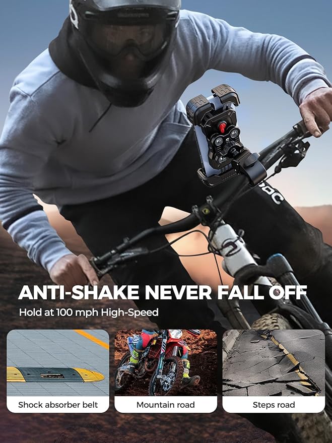 Motorcycle Phone Mount Holder, [150mph Wind Anti-Shake][7.2inch Big Phone Friendly] Bike Phone Holder, Motorcycle Handlebar Cell Phone Clamp, Compatible with iPhone 16 Pro Max, Tangerine