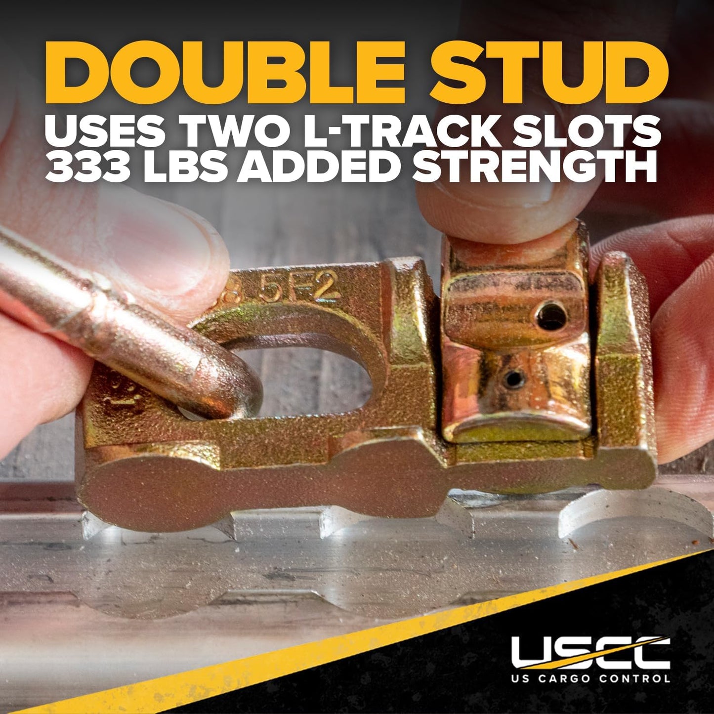 US Cargo Control Double Stud L Track Fitting with Pear Link (10 Pack) 5,000 Pounds Break Strength, Use with L Track Rails in Truck Bed or Trailer, Automatic Locking with Spring Release