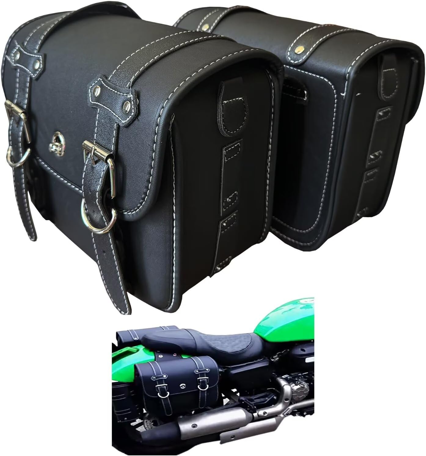 Motorcycle Saddlebags, Scooter Powersports Faux Leather Saddle Bags Motorcycles, Softail Universal Throw Over Sportster Saddlebags 12.2x5.12x9.84 inches