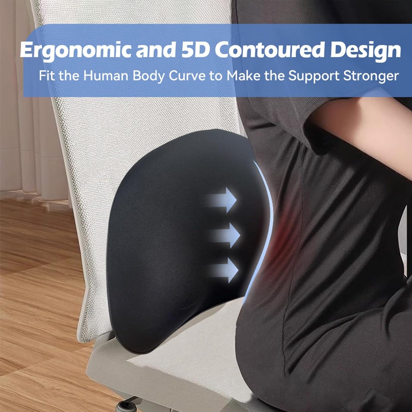 Really Supportive Lumbar Support Pillow for Car, 100% Memory Foam Lumbar Pillow with Breathable Removable Cover, Ergonomic Design - Back Pillow for Car Seat/Back Pain Relief(Timeless Black, 1PC)