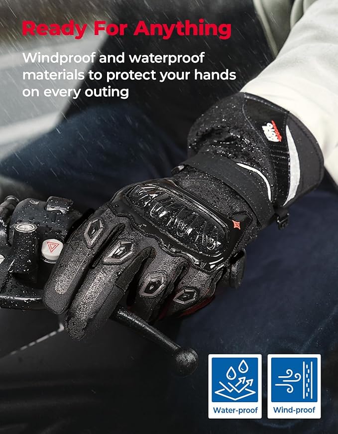 KEMIMOTO Winter Motorcycle Gloves, Rainproof Riding Warm Gloves with Touchscreen for Motorcycle Riding, ATV, UTV, Snowmobile Blac XXL