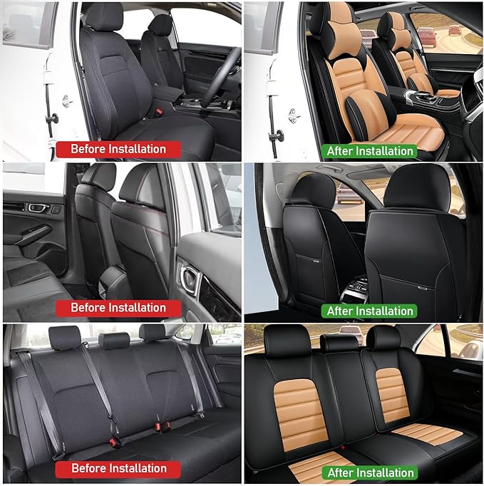 Car Seat Covers Fit for Toyota Highlander 2000-2025 | 7 Seat Car Seat Cover | No-Slip Waterproof Breathable Faux Leather Automotive Seat Covers Auto Interior Covers Black-Orange,Full Set with Pillow